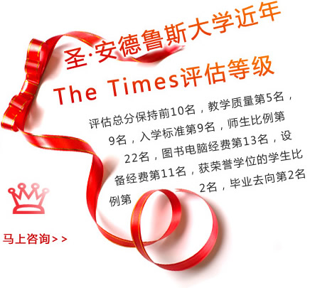 圣?安德魯斯大學(xué)近年The Times評(píng)估等級(jí) 
	評(píng)估總分保持前10名，教學(xué)質(zhì)量第5名，科研質(zhì)量第9名，入學(xué)標(biāo)準(zhǔn)第9名，師生比例第22名，圖書電腦經(jīng)費(fèi)第13名，設(shè)備經(jīng)費(fèi)第11名，獲榮譽(yù)學(xué)位的學(xué)生比例第2名，畢業(yè)去向第2名